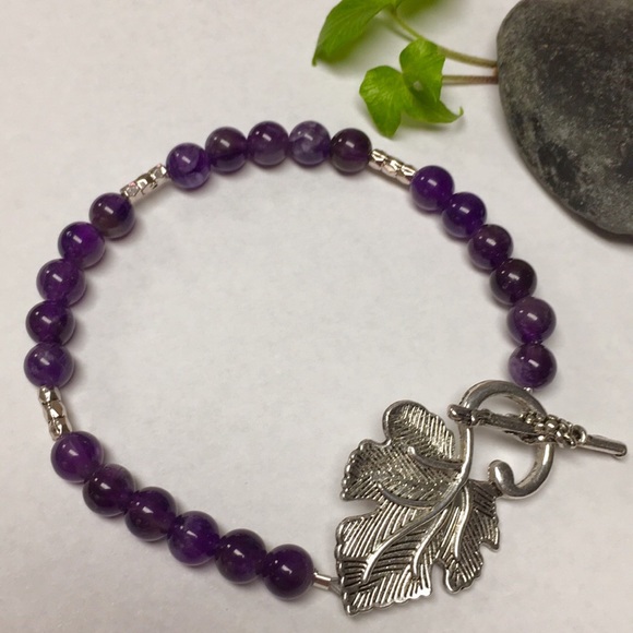 handmade Jewelry - Genuine amethyst bracelet leaf clasp 6 1/2” wrist